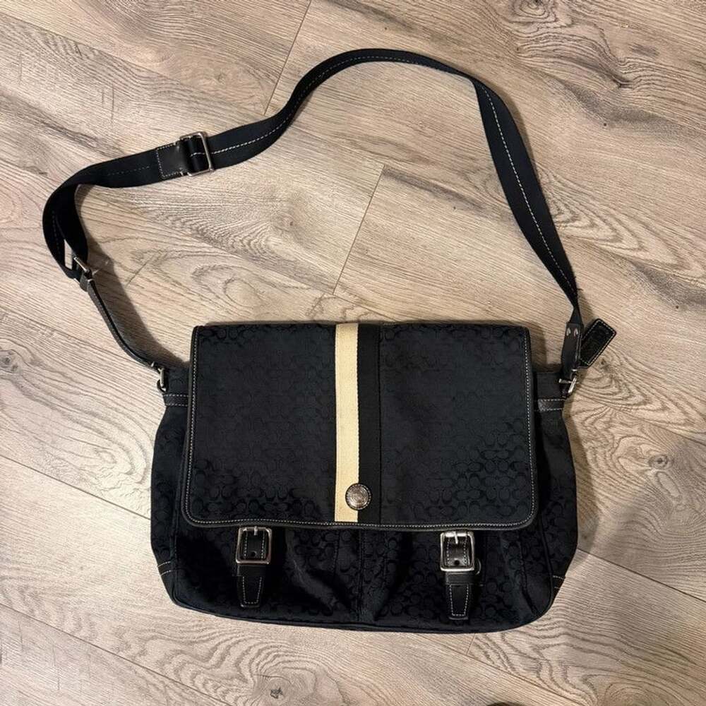 Rare Vintage Y2K Coach Signature C Monogram Messenger Laptop Bag Black